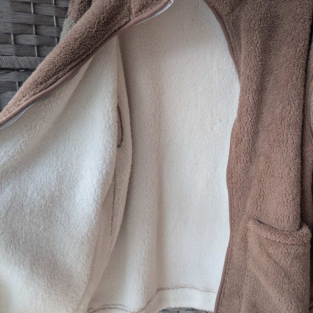 Hollister Colorblock Sherpa Fleece Full Zip Jacket Tan Reversible Womens Sz M - Picture 3 of 10